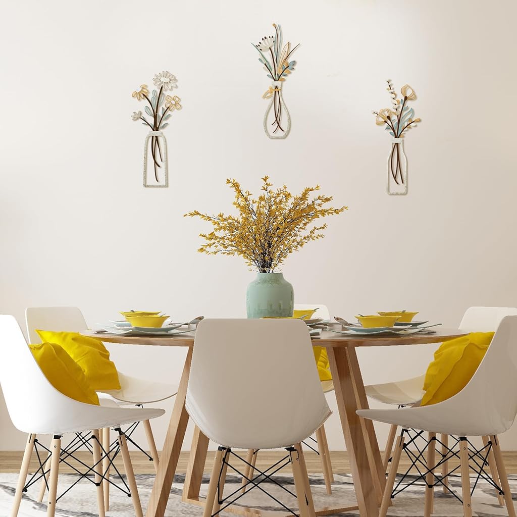 HASTHIP® 3 Pieces Metal Flowers Wall Art Rustic Farmhouse Decor Beige Minimalist Flower Wall Decors for Living room Bathroom Bedroom Dining Room-Housewarming Gifts HASTHIP® 3 Pieces Metal Flowers Wall Art Rustic Farmhouse Decor Beige Minimalist Flower Wall Decors for Living room Bathroom Bedroom Dining Room-Housewarming Gifts